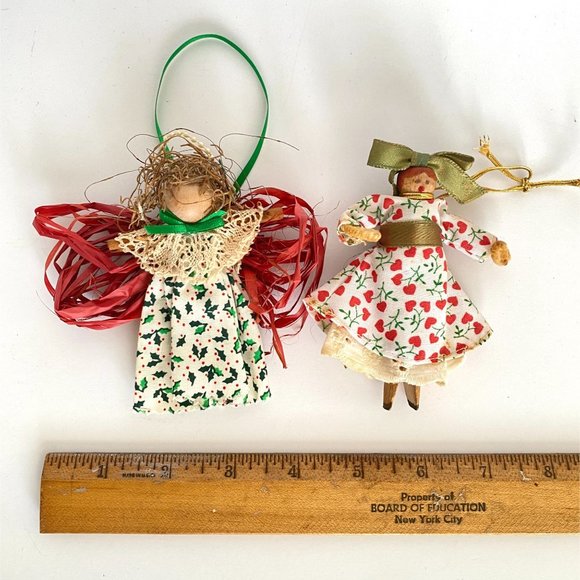 Handmade Cinnamon Angel Clothespin Girl Fabric Lace Christmas Ornaments Set of 2 - Picture 10 of 10